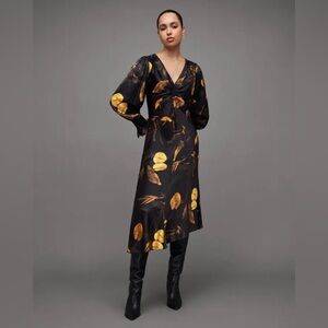 AllSaints Naomi Aretha Floral Midi Dress Silk Blend